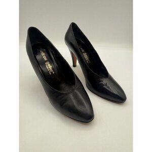 Vintage Andrew Geller Italy Women's Black Leather Classic Pump Heels Size 5.5